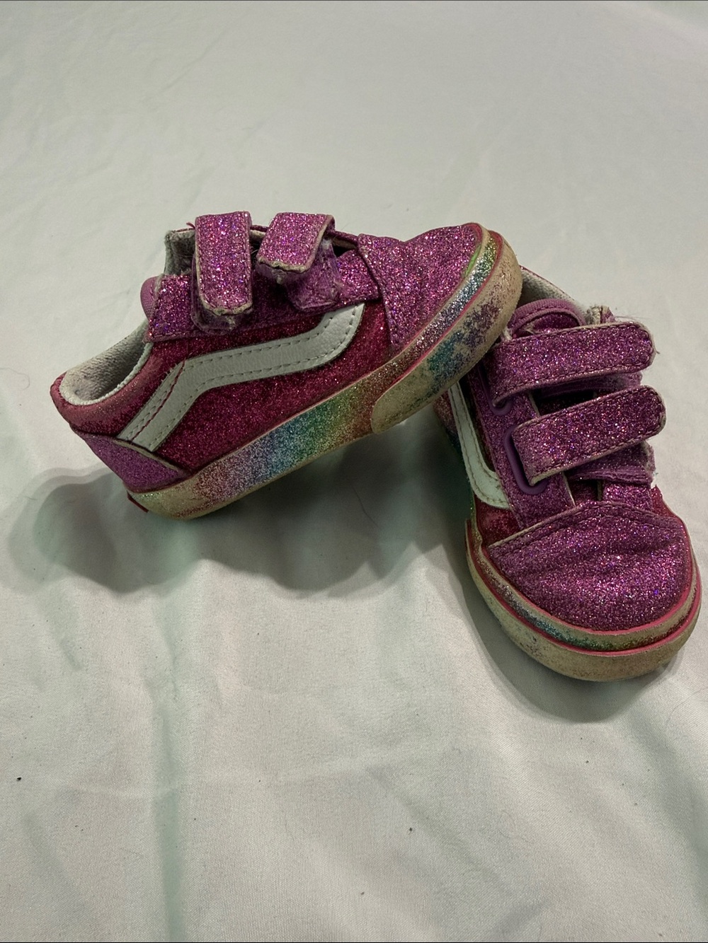 Vans Kids Glitter Low Top Sneakers - Purple Pink with Rainbow Sole